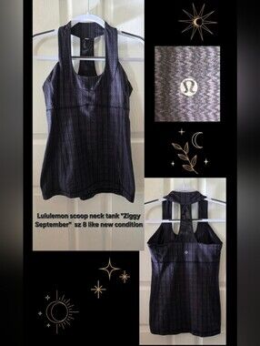 lululemon athletica Black and Gray Ziggy Scoop Neck Tank